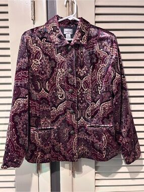 Chico's Women's Velvet Paisley Brocade Jacket in Burgundy